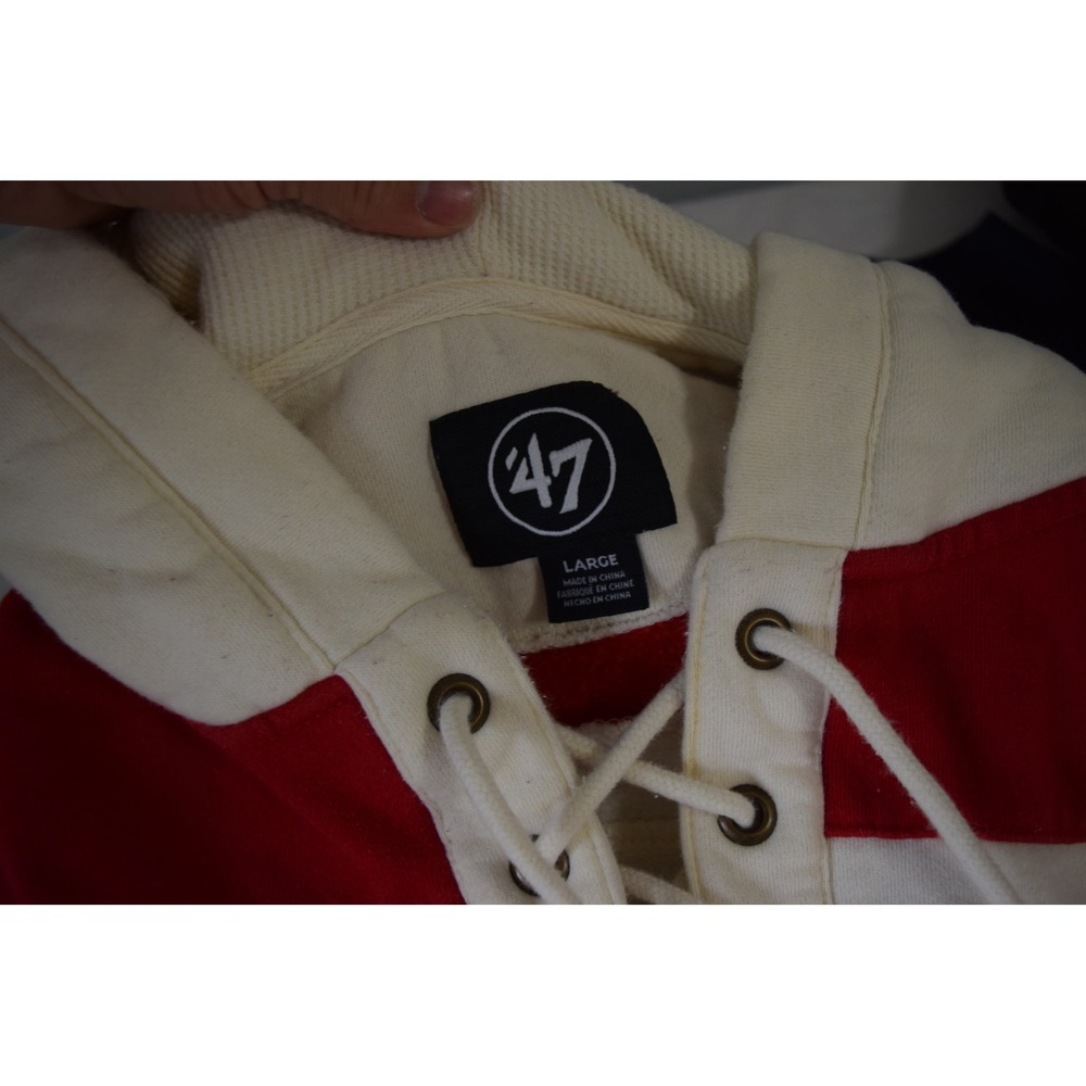 '47 Detroit Red Wings Hoodie Large Cream Red Lace Up NHL Vintage Hockey Mens - Picture 4 of 5